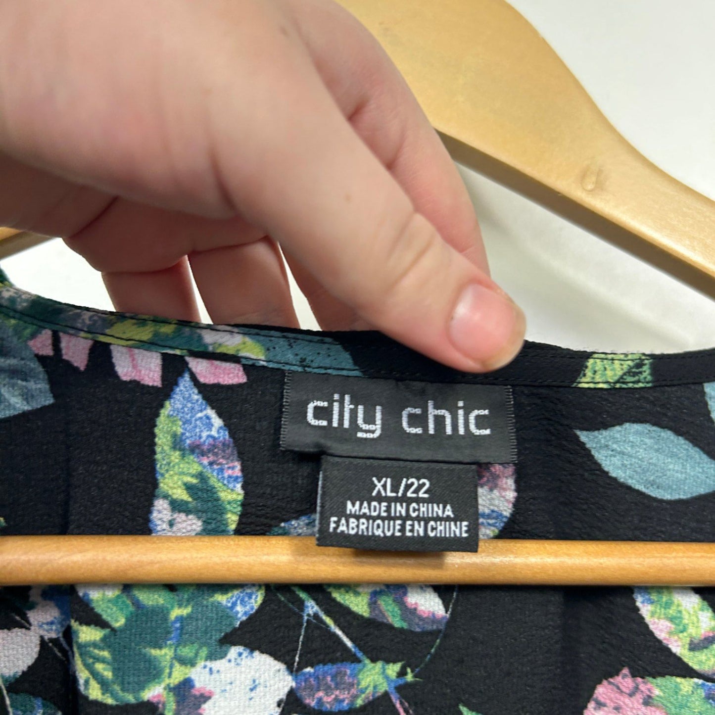 City Chic Black Floral Short Sleeve Faux Wrap Blouse Size XL 22 Plus