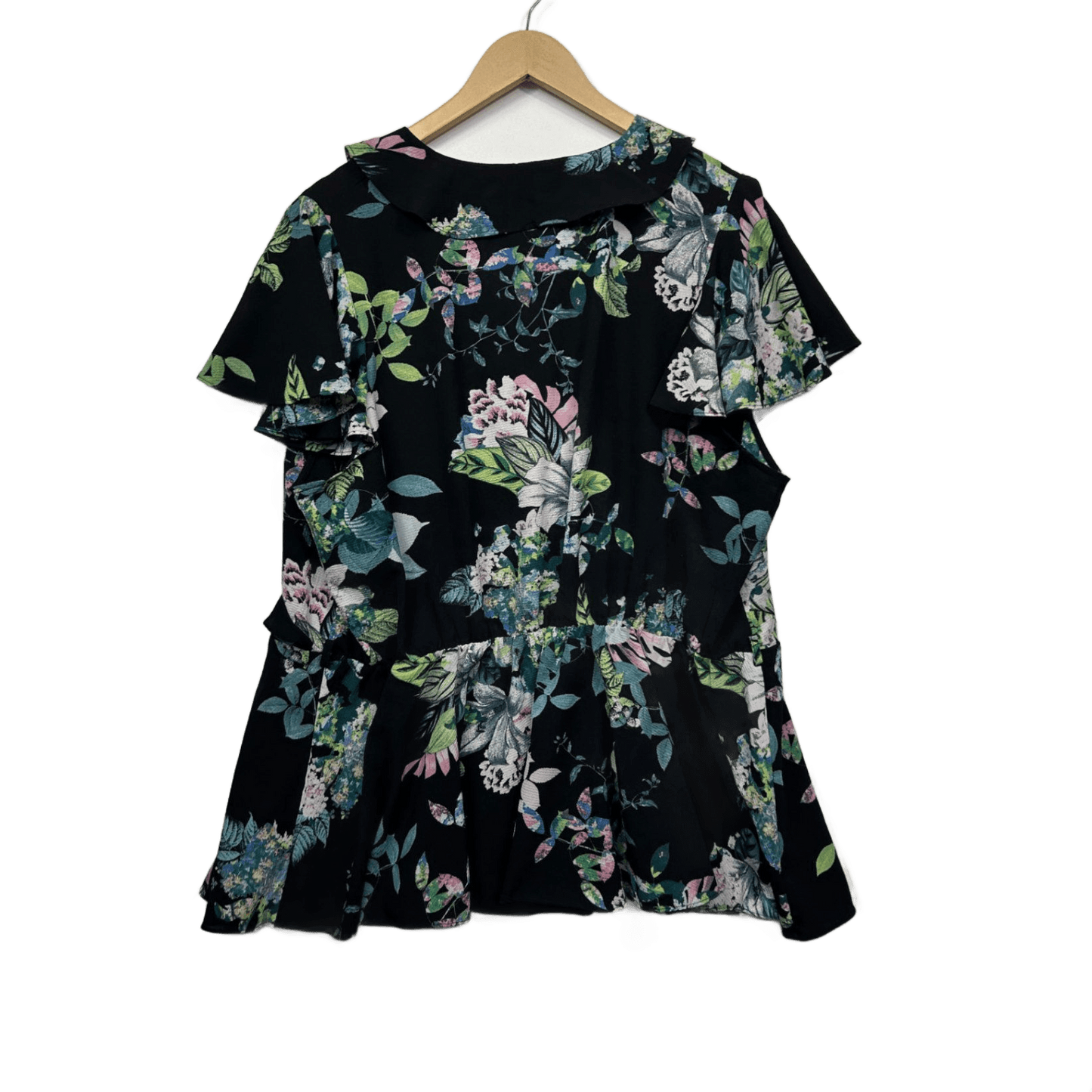 City Chic Black Floral Short Sleeve Faux Wrap Blouse Size XL 22 Plus
