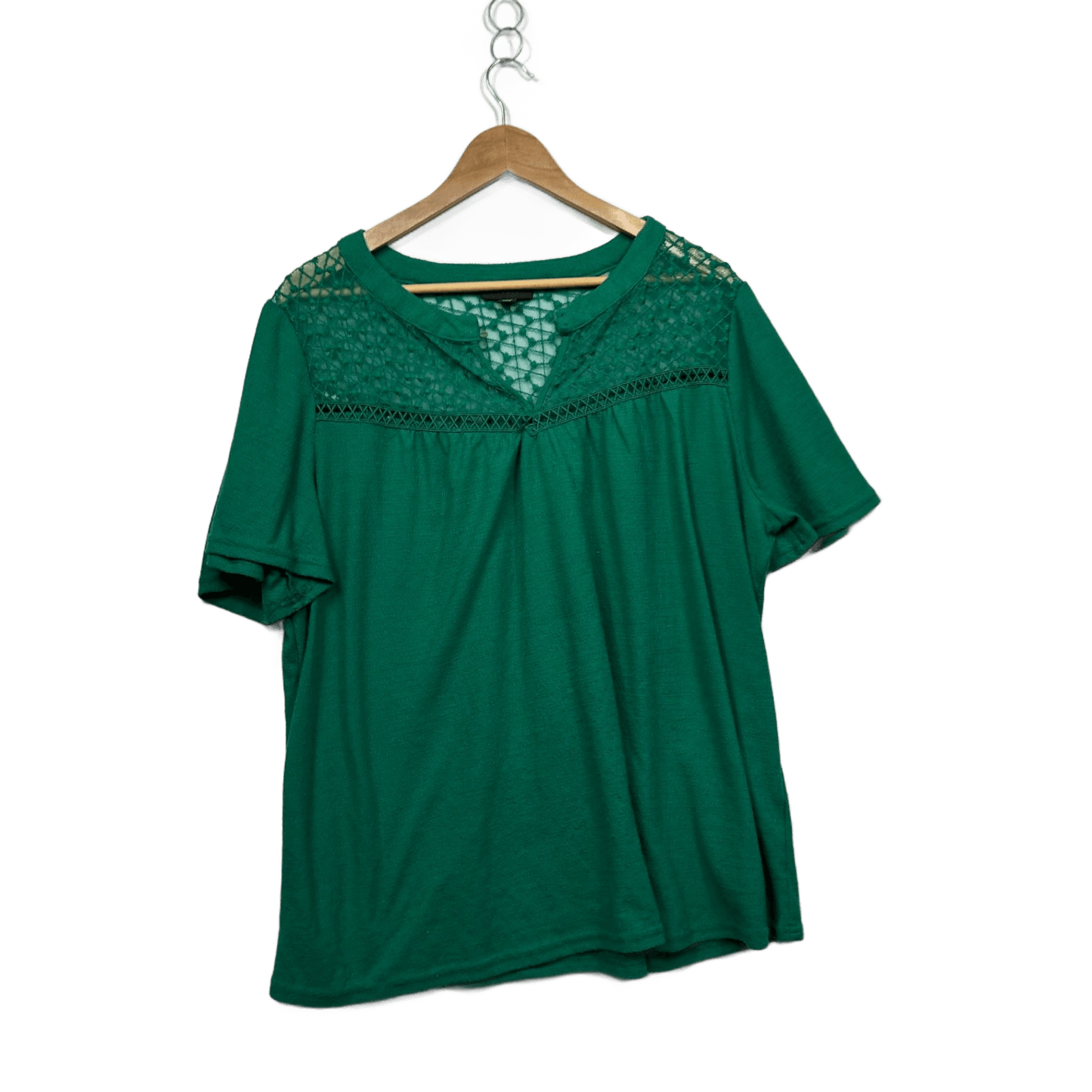Autograph Green Short Sleeve Lace V-neck Blouse Top Size 18 Plus (Fault)