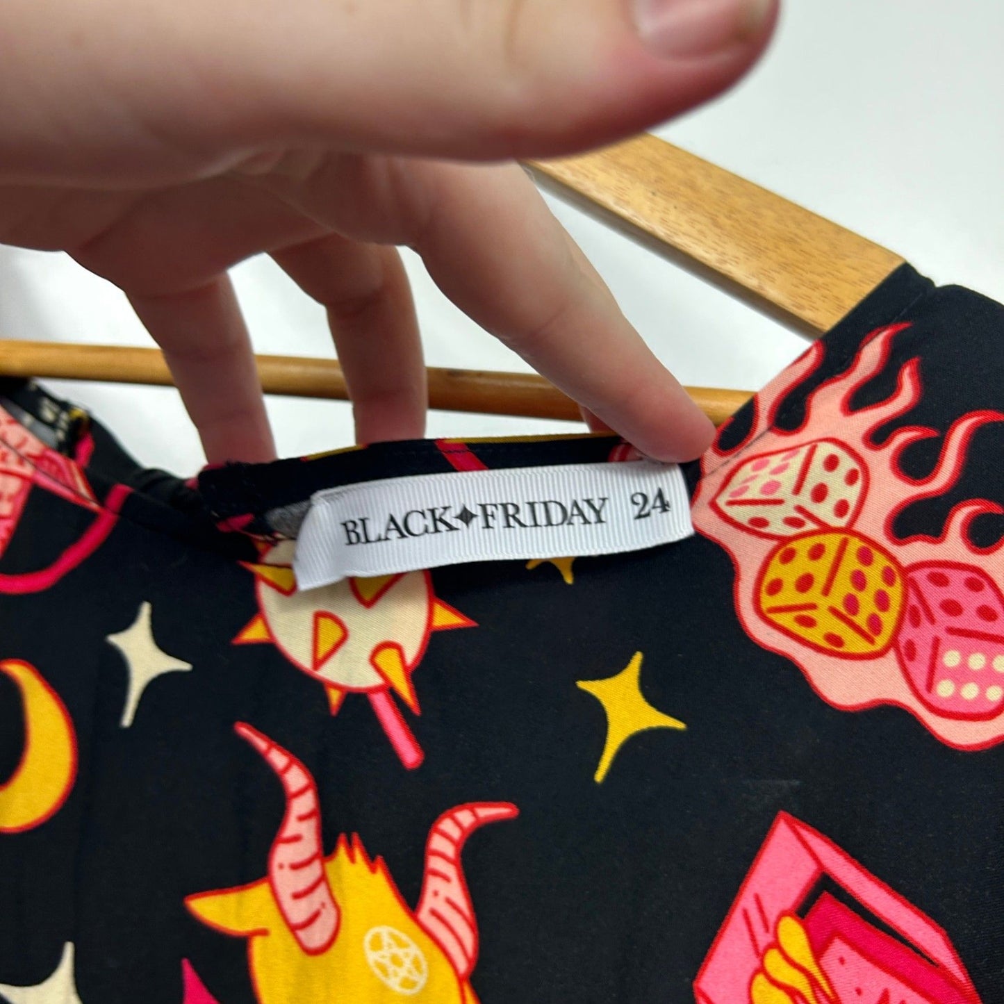 Black Friday Gothic Smock Dress Tarot Halloween Spooky Print Size 24