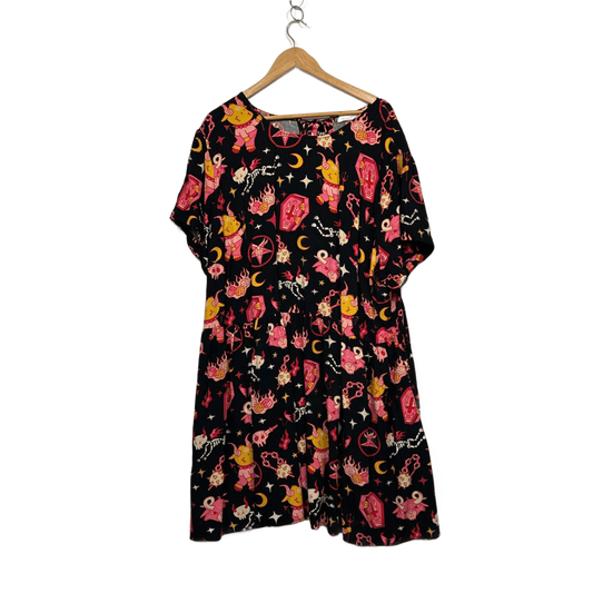 Black Friday Gothic Smock Dress Tarot Halloween Spooky Print Size 24