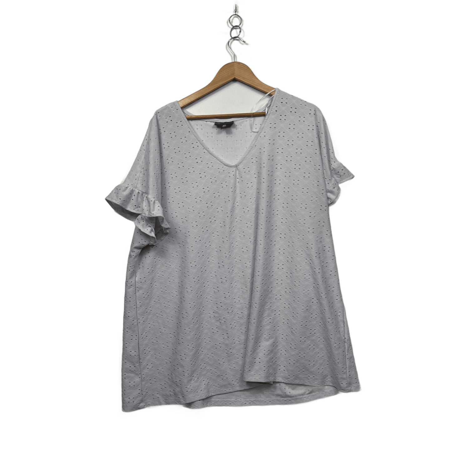 Autograph Broderie White Cotton Short Sleeve V-Neck Casual Blouse Top Size 20