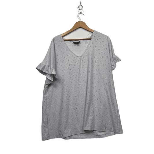 Autograph Broderie White Cotton Short Sleeve V-Neck Casual Blouse Top Size 20