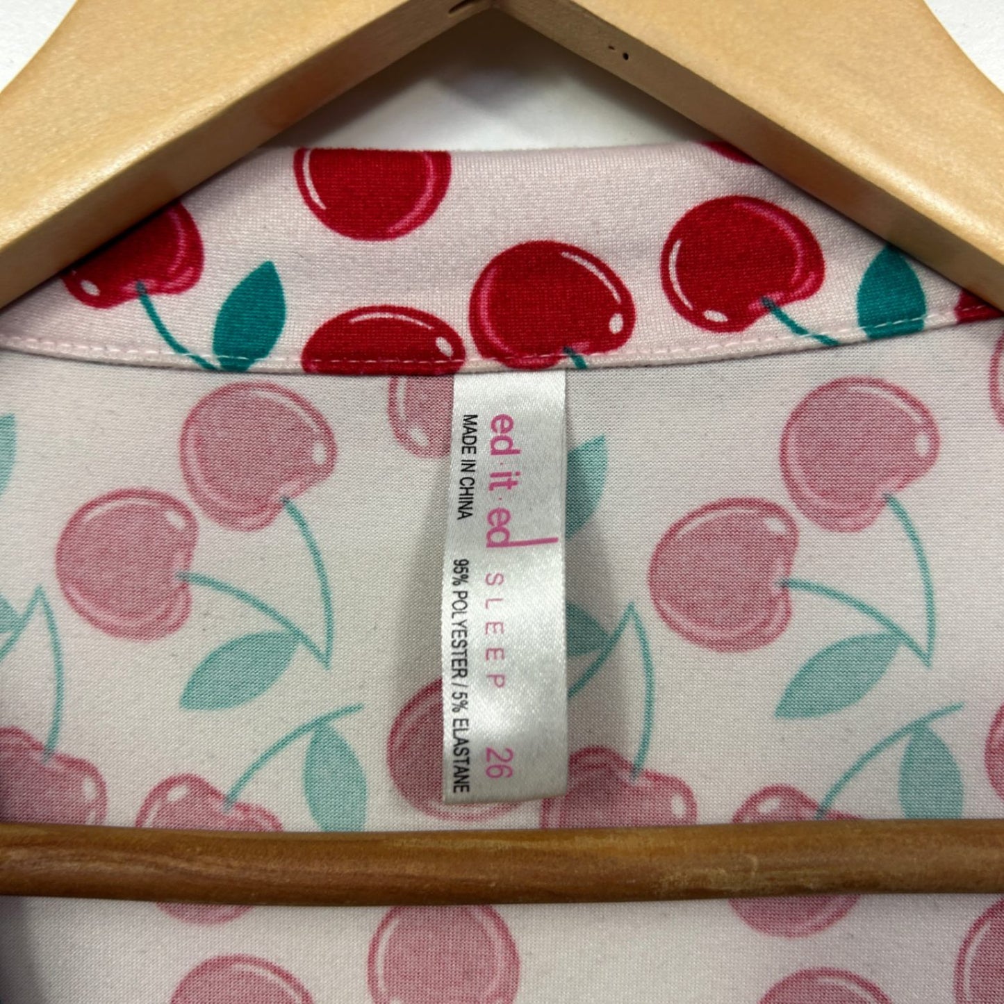 edited Sleep Pink Cherry Print Button Up Pyjama Shirt Top Size 26