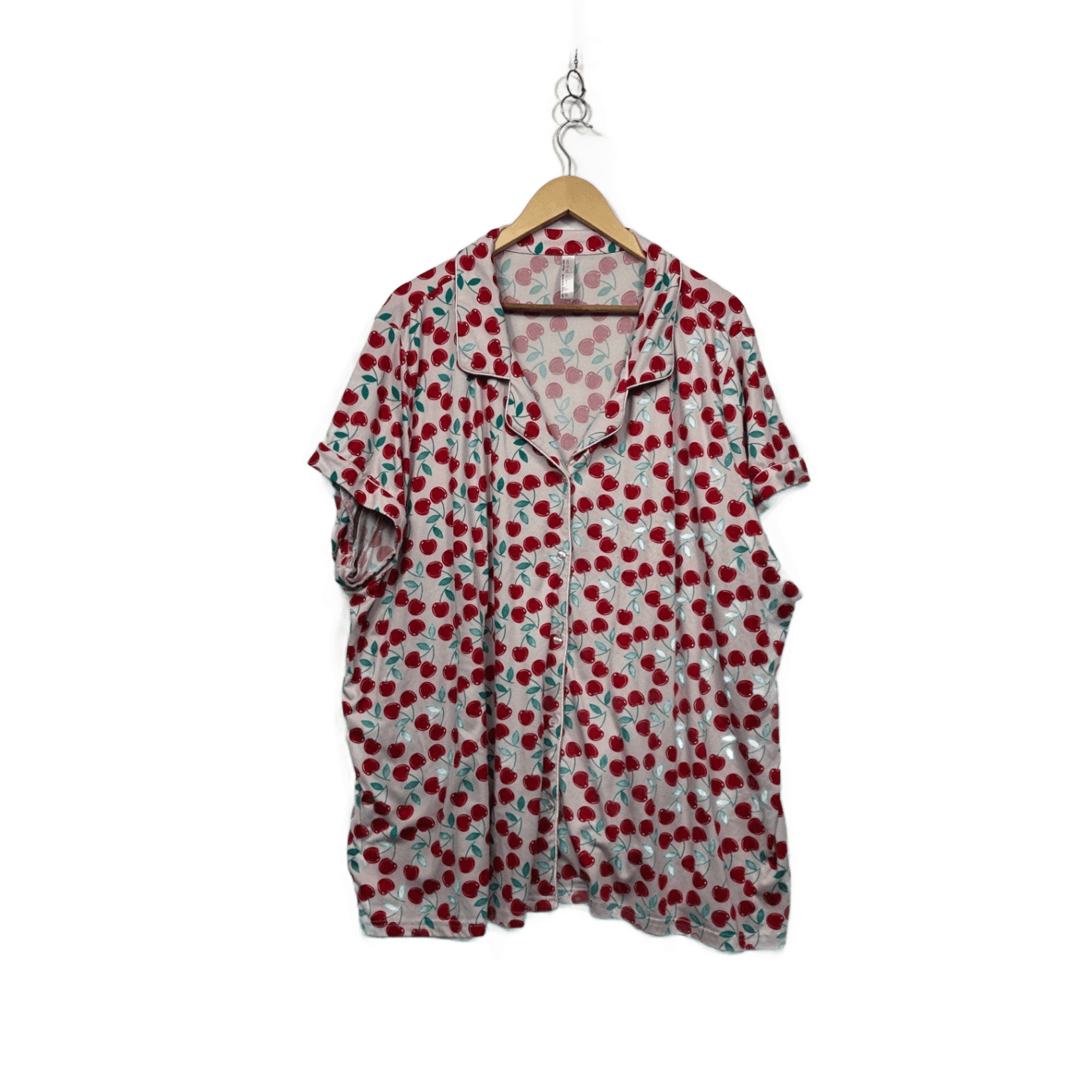 edited Sleep Pink Cherry Print Button Up Pyjama Shirt Top Size 26