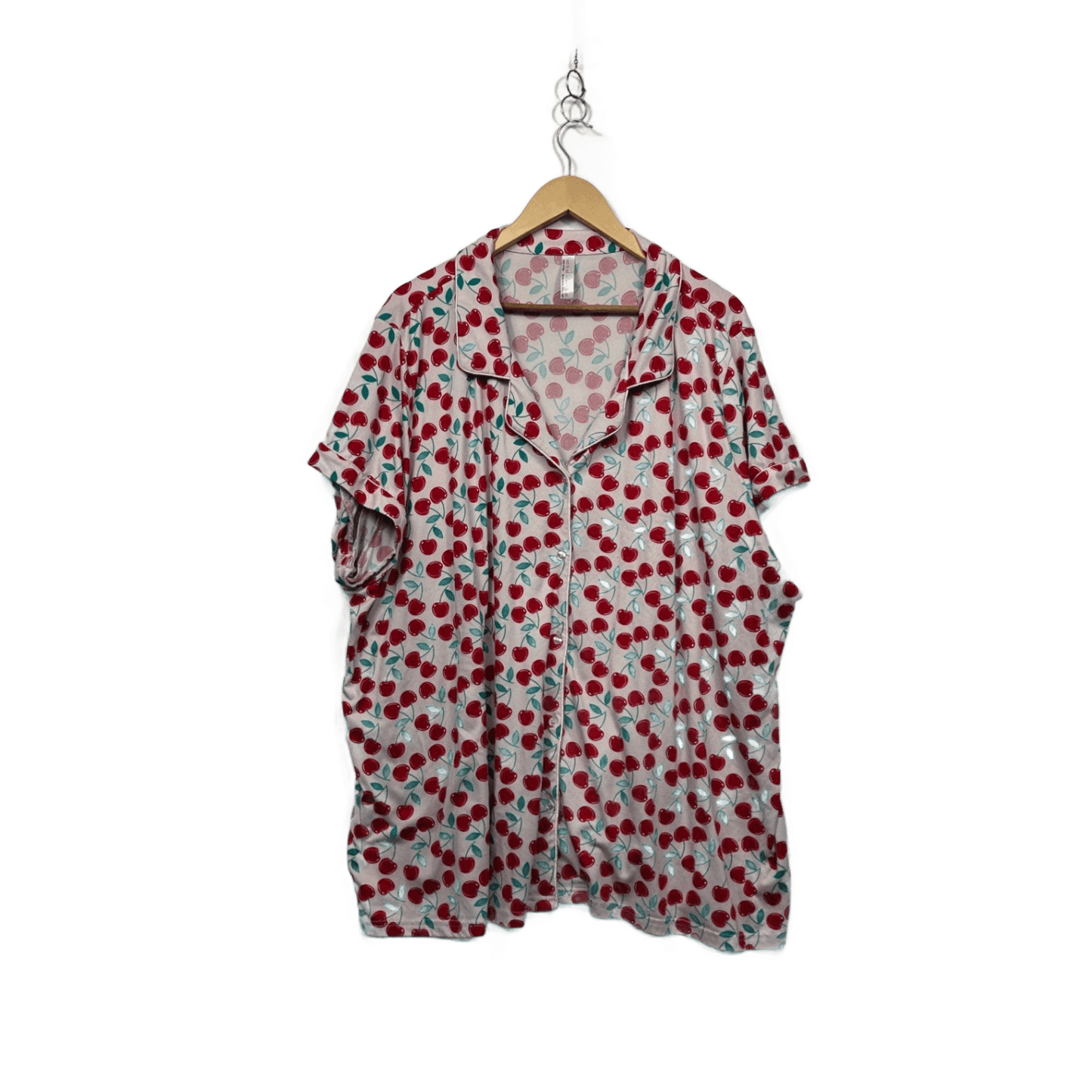 edited Sleep Pink Cherry Print Button Up Pyjama Shirt Top Size 26