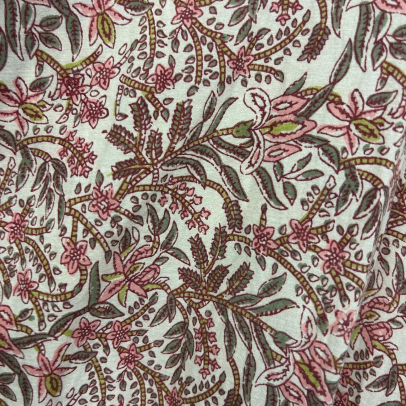 Womens Pink White Cotton 3/4 Sleeve Floral Boho Maxi Dress Size 2XL