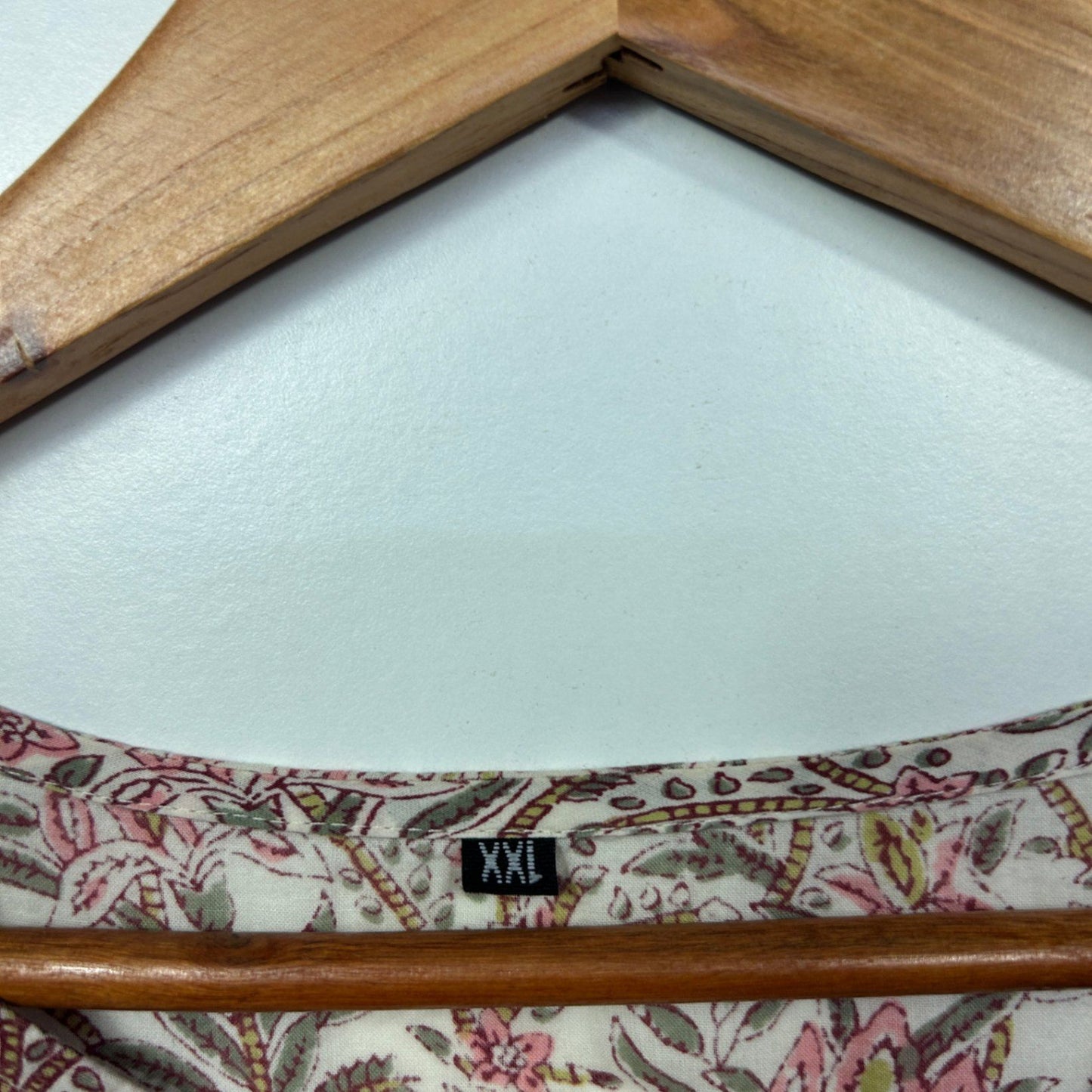 Womens Pink White Cotton 3/4 Sleeve Floral Boho Maxi Dress Size 2XL