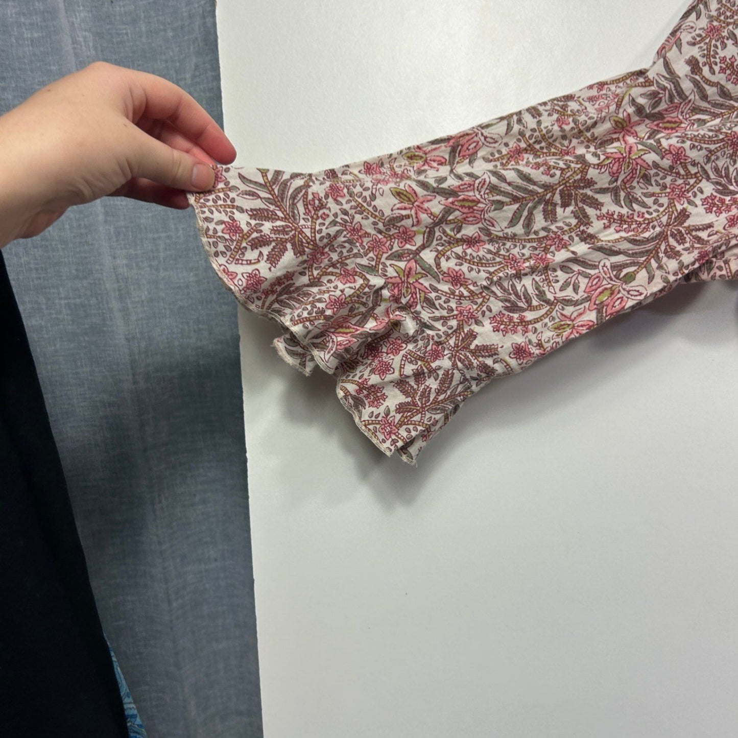 Womens Pink White Cotton 3/4 Sleeve Floral Boho Maxi Dress Size 2XL