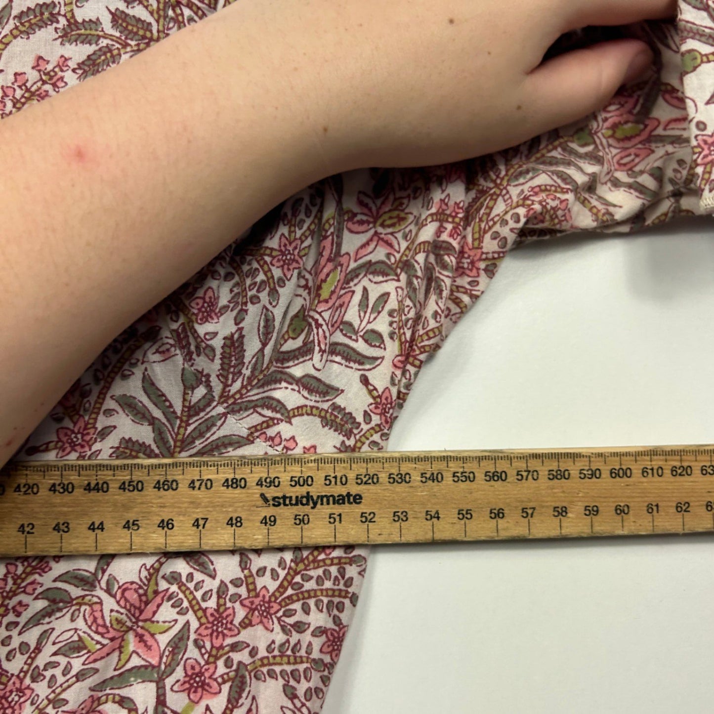 Womens Pink White Cotton 3/4 Sleeve Floral Boho Maxi Dress Size 2XL