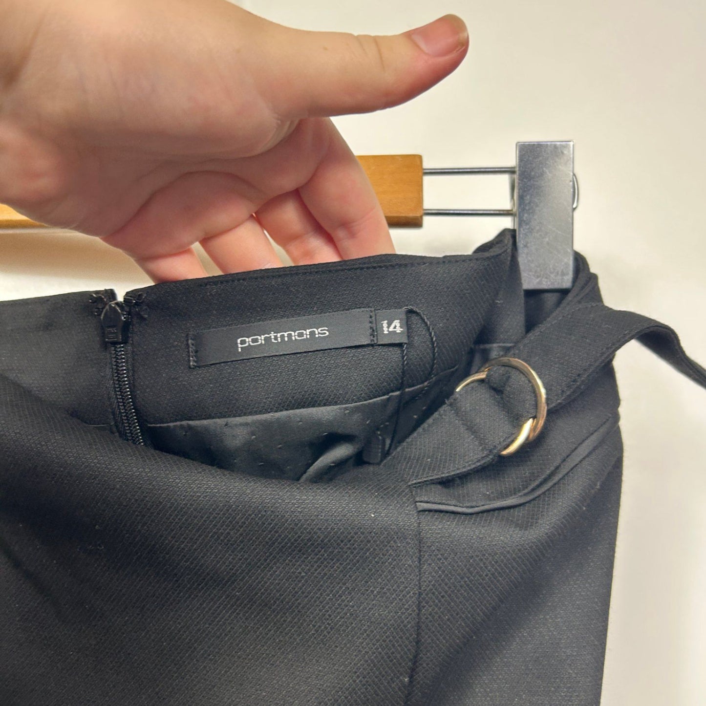 Portmans Womens Black Belted A-line Skirt Size 14