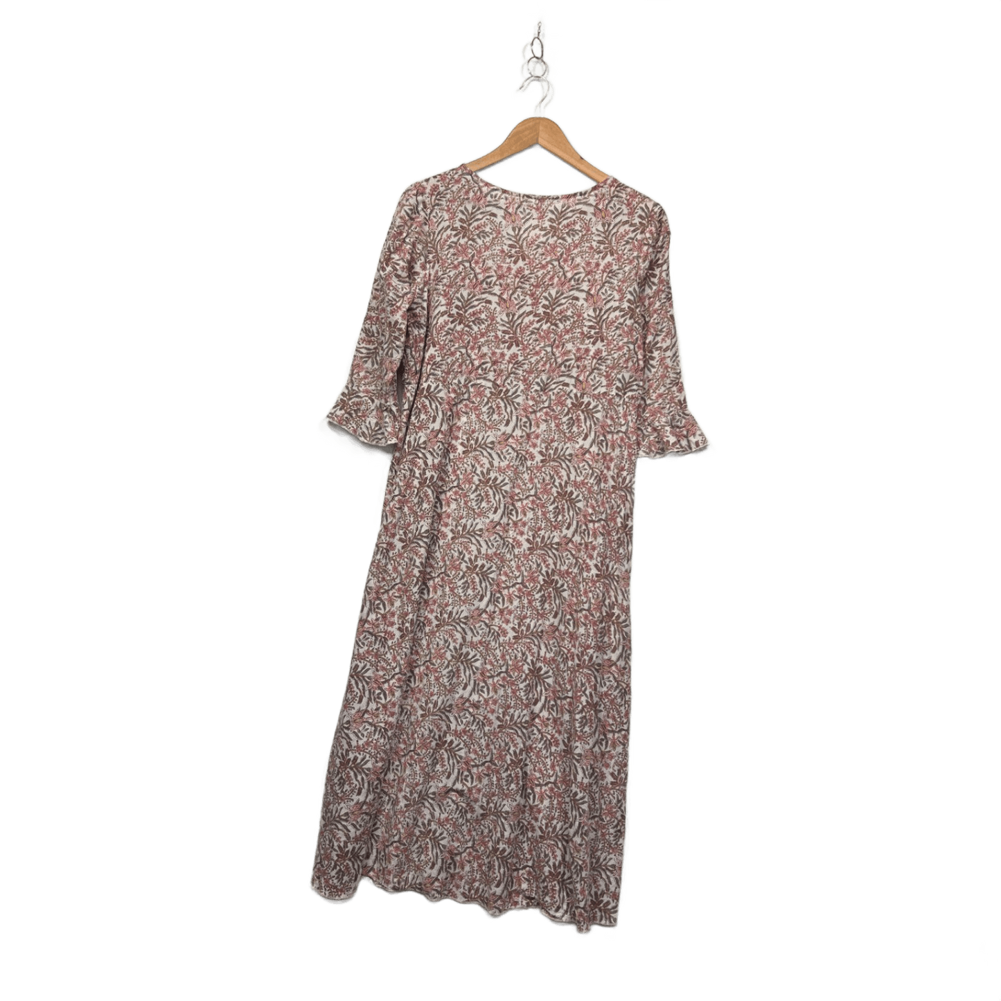 Womens Pink White Cotton 3/4 Sleeve Floral Boho Maxi Dress Size 2XL