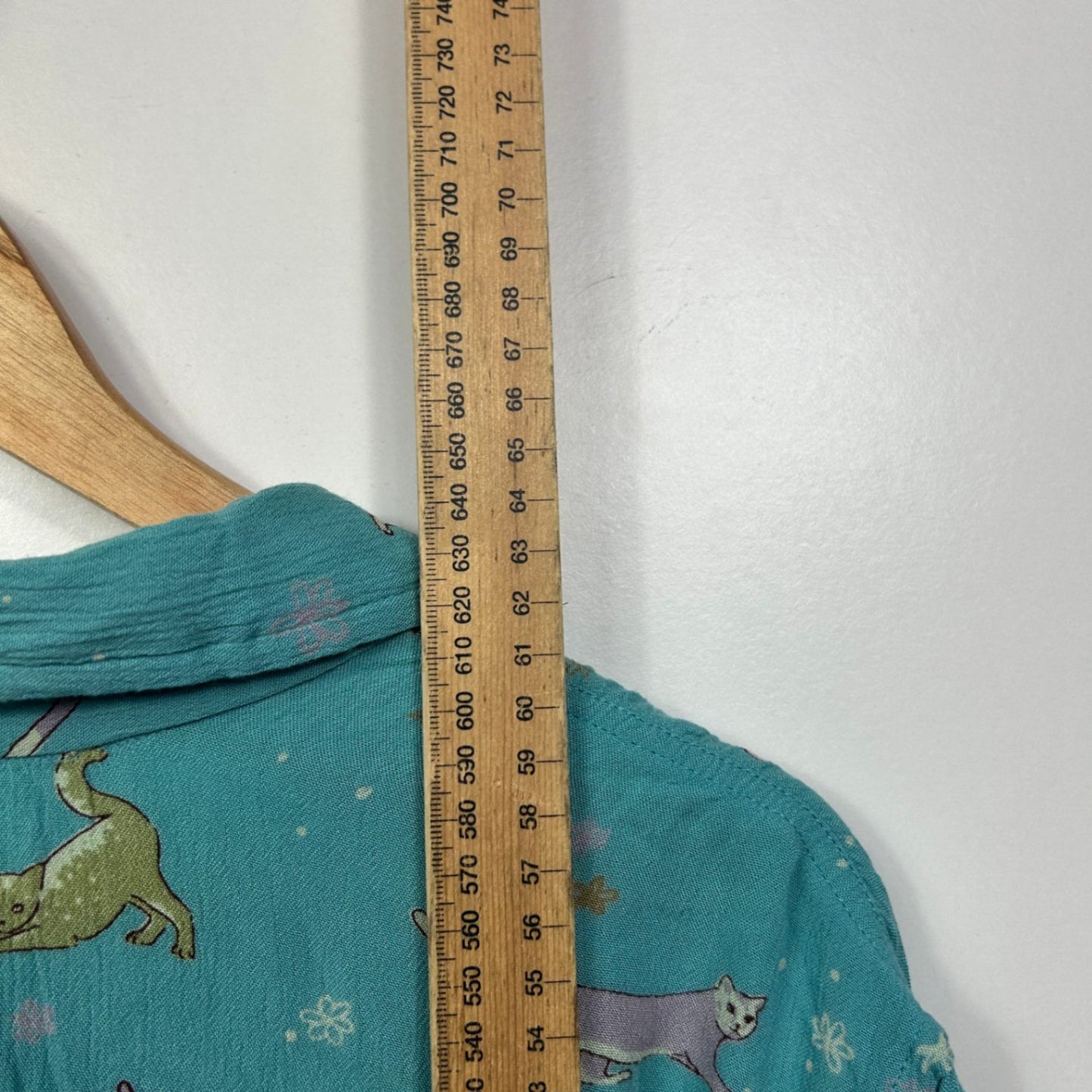 Tree Of Life Teal Blue Short Sleeve Casual Button-up Cats Top Blouse Size XL