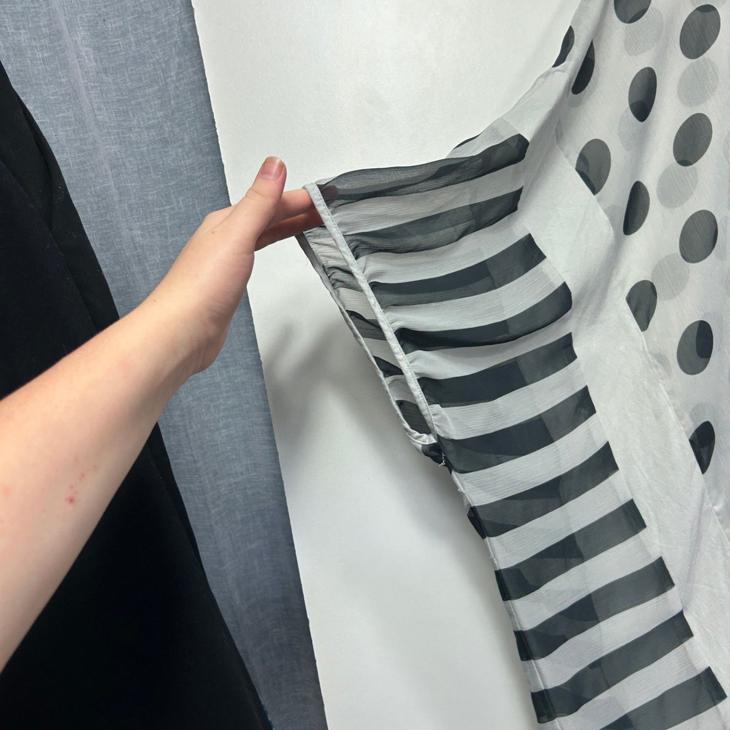 Yarra Trail Grey Black Sheer Polka Dots Kaftan Top One Size