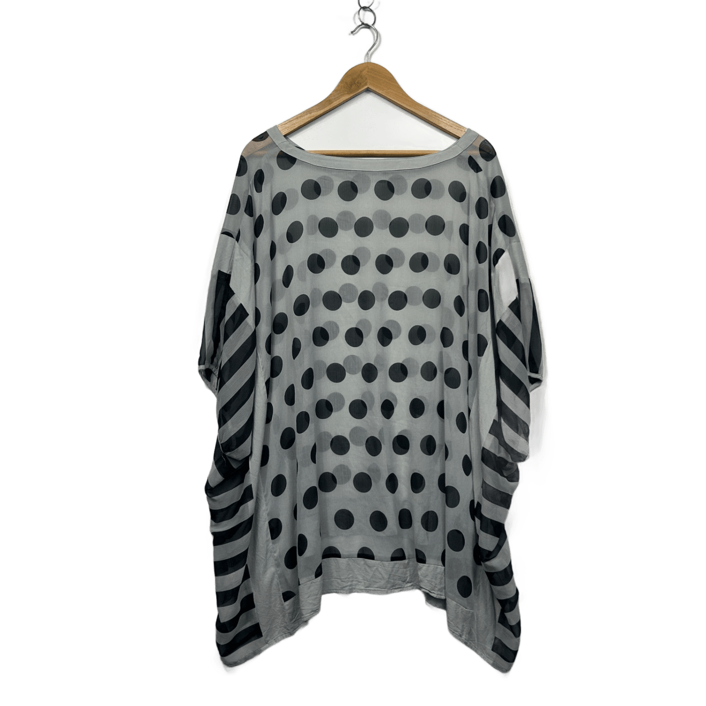 Yarra Trail Grey Black Sheer Polka Dots Kaftan Top One Size