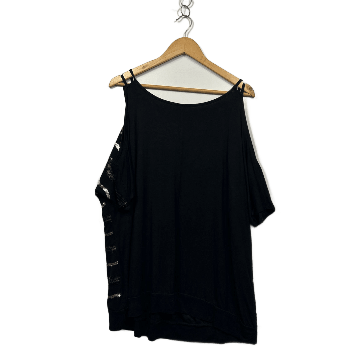 City Chic Womens Black Sequins Cold Shoulder Top Blouse Size 20