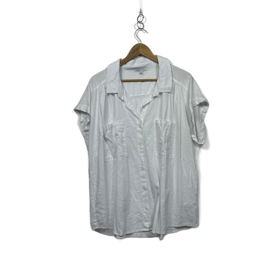 Suzanne Grae Linen White Blend Short Sleeve Collared Button-up Top Size 18