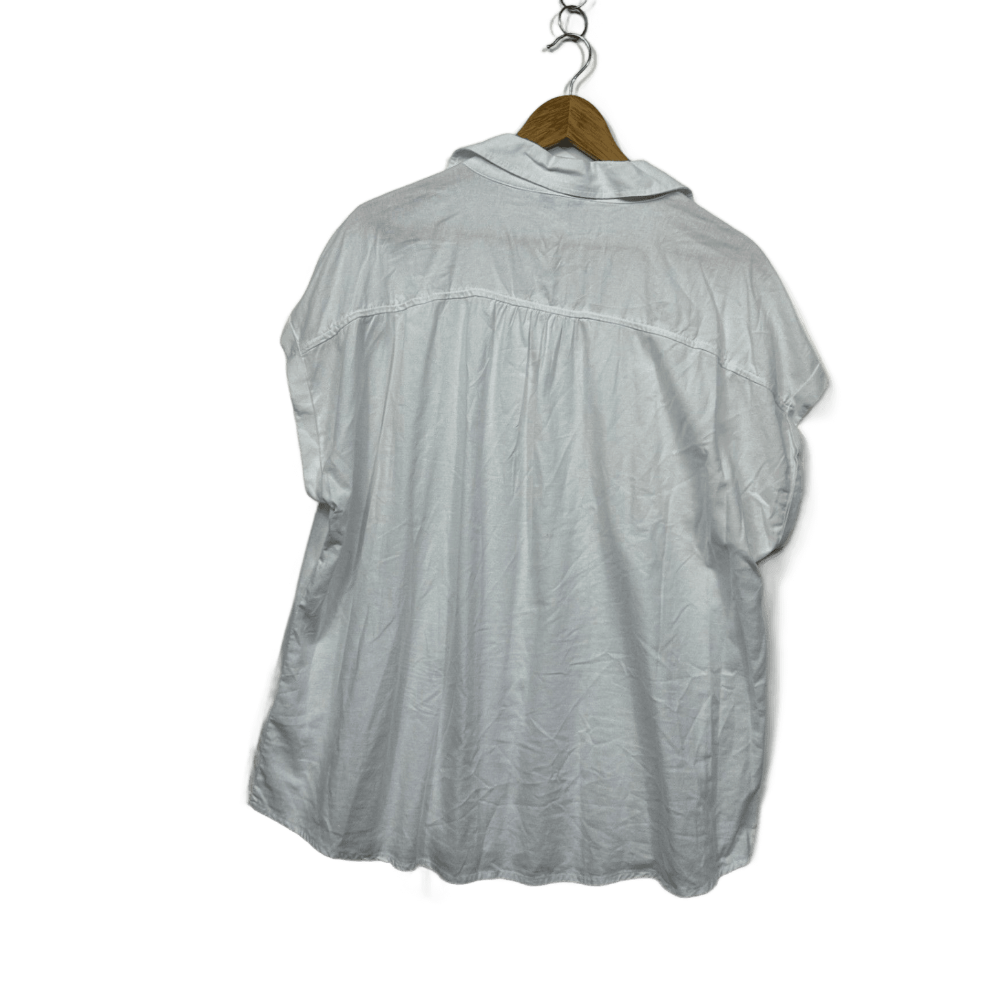 Suzanne Grae Linen White Blend Short Sleeve Collared Button-up Top Size 18