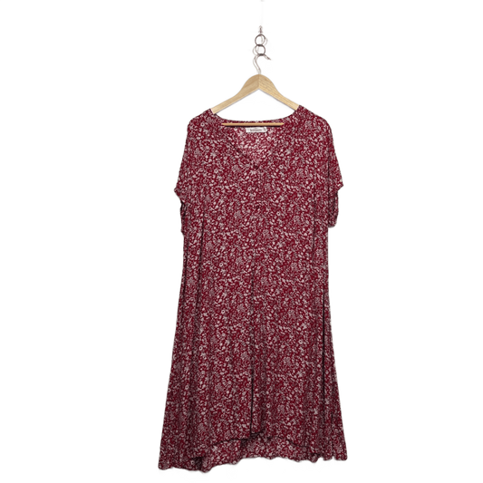 Bird Keepers Red White Rayon Short Sleeve Midi Floral Shift Dress Size 18