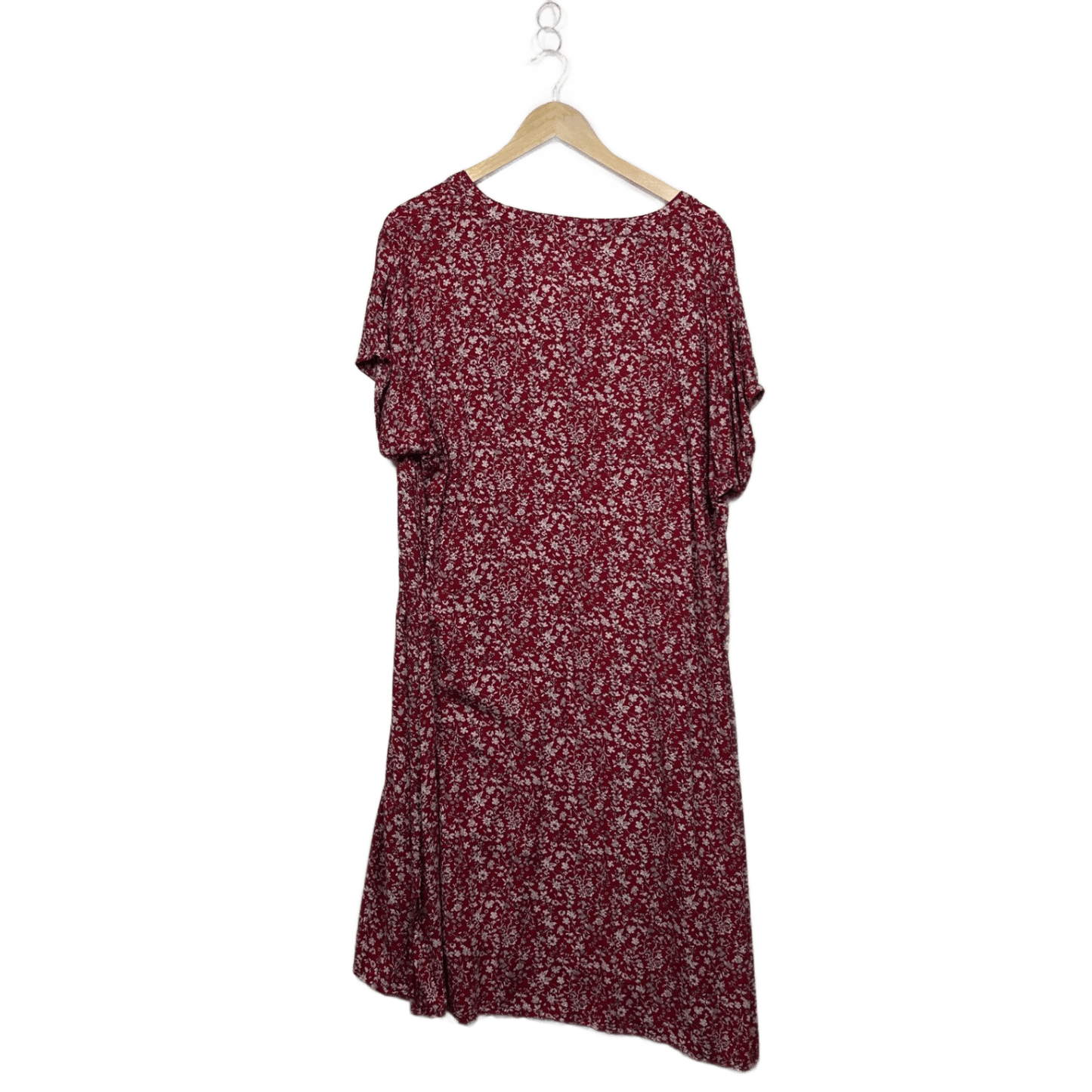 Bird Keepers Red White Rayon Short Sleeve Midi Floral Shift Dress Size 18