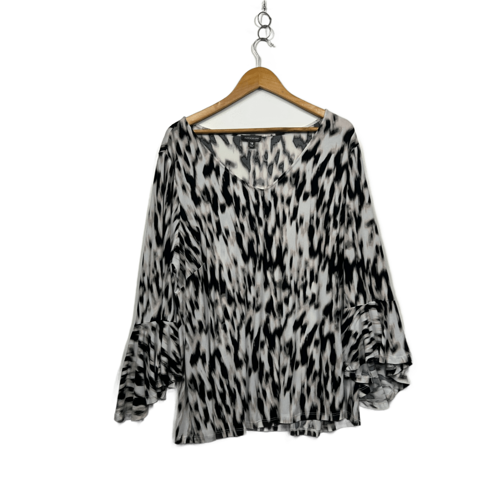 Autograph Black White Bell Long Sleeve Tunic Blouse Top Size 18