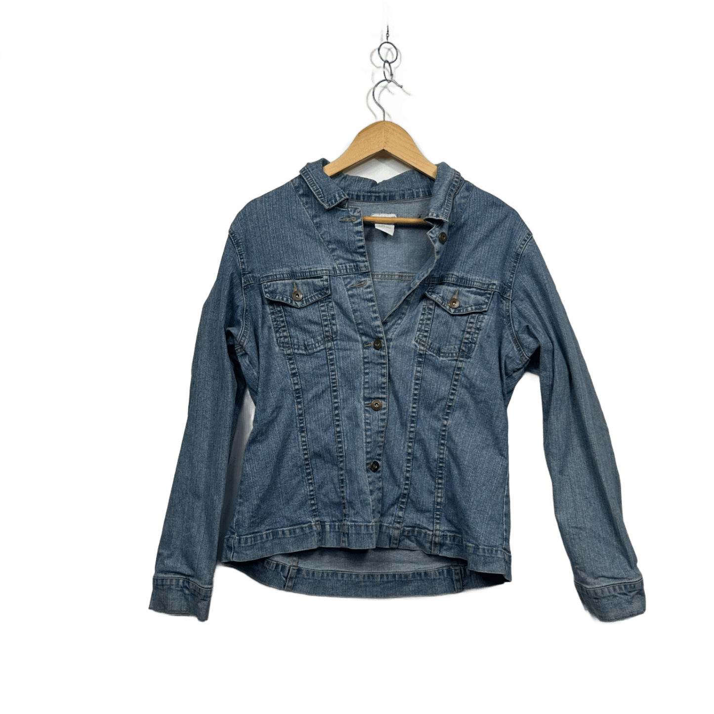 Capture Womens Blue Denim Jacket Long Sleeve Casual Fitted Button Up Size L