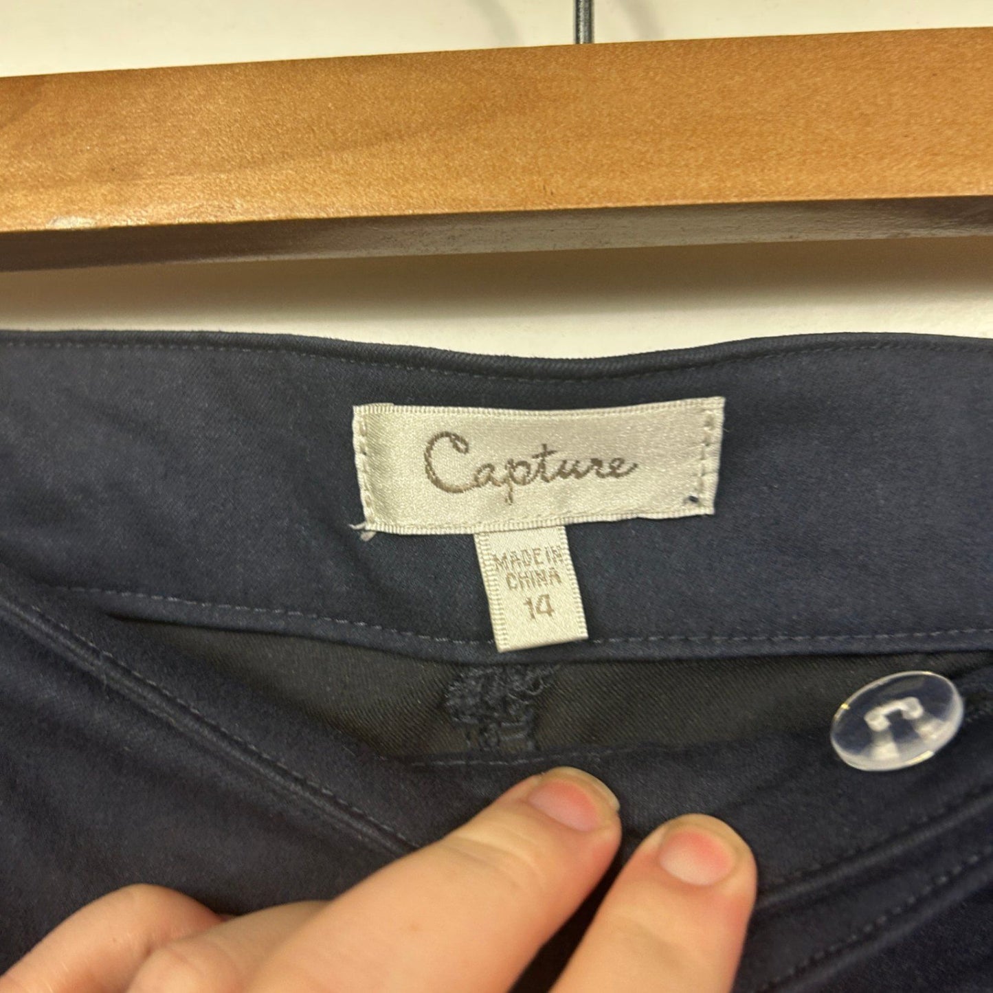 Capture Womens Navy Blue Cropped Chino Trousers Size 14