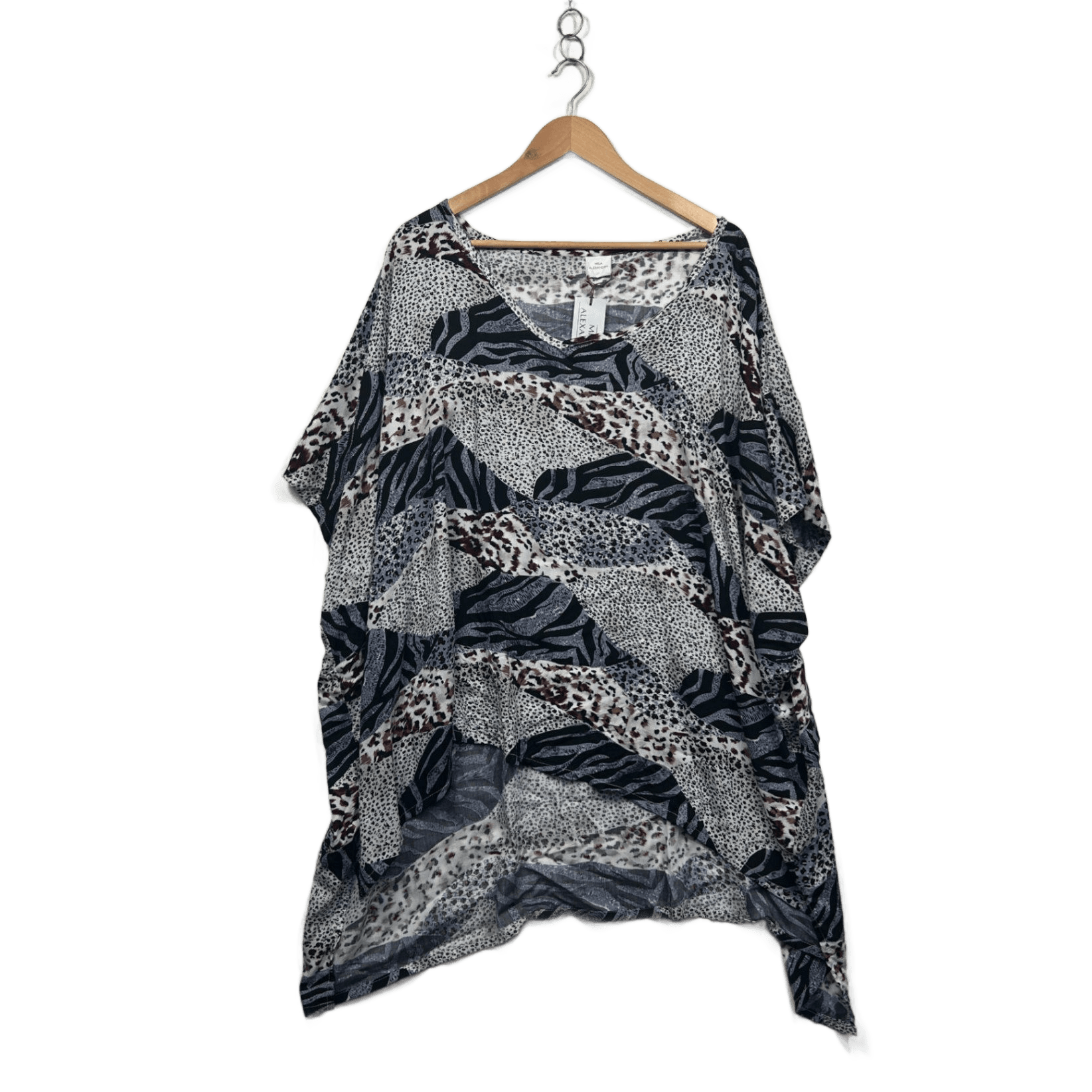 Mila Alexandra Womens Blue White Black V Neck Kaftan Top Blouse One Size