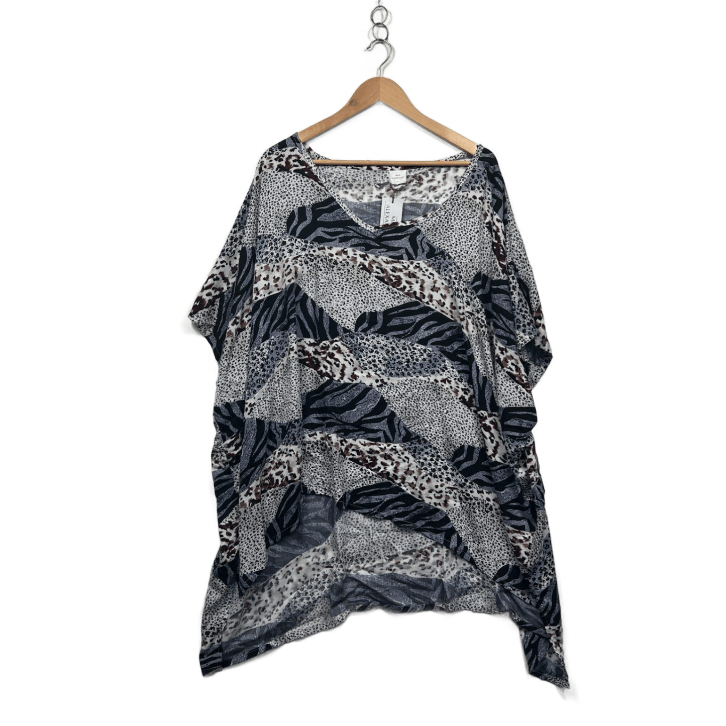 Mila Alexandra Womens Blue White Black V Neck Kaftan Top Blouse One Size