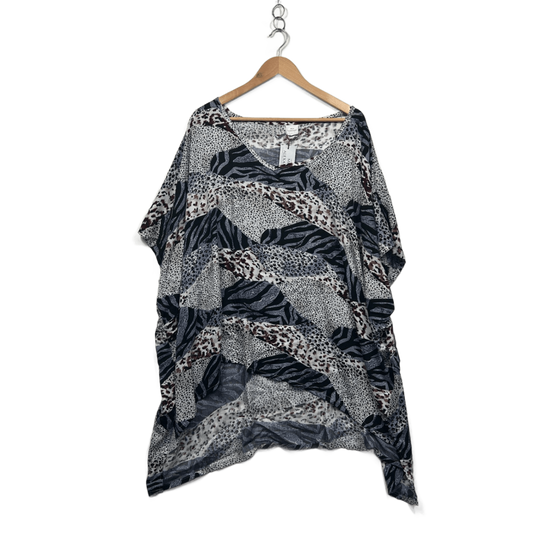 Mila Alexandra Womens Blue White Black V Neck Kaftan Top Blouse One Size