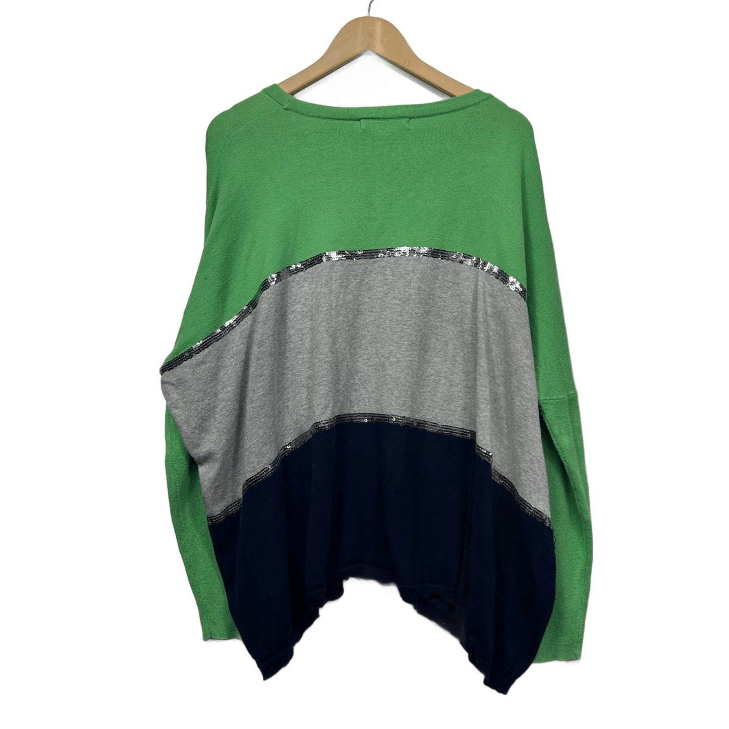 Haven Green Grey Navy Sequins Colourblock 100% Cotton Jumper - One Size