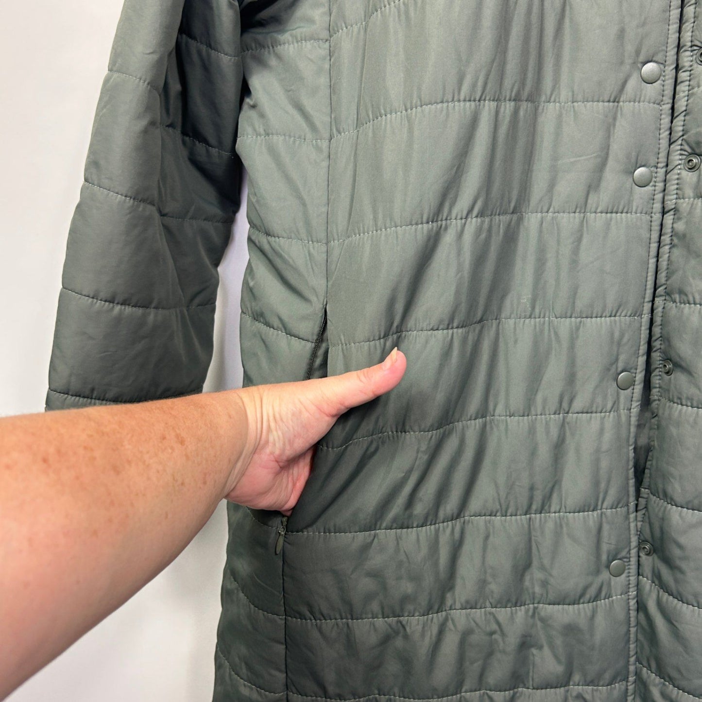 Autograph Longline Quilted Puffer Coat Jacket Khaki Green  - Size 18