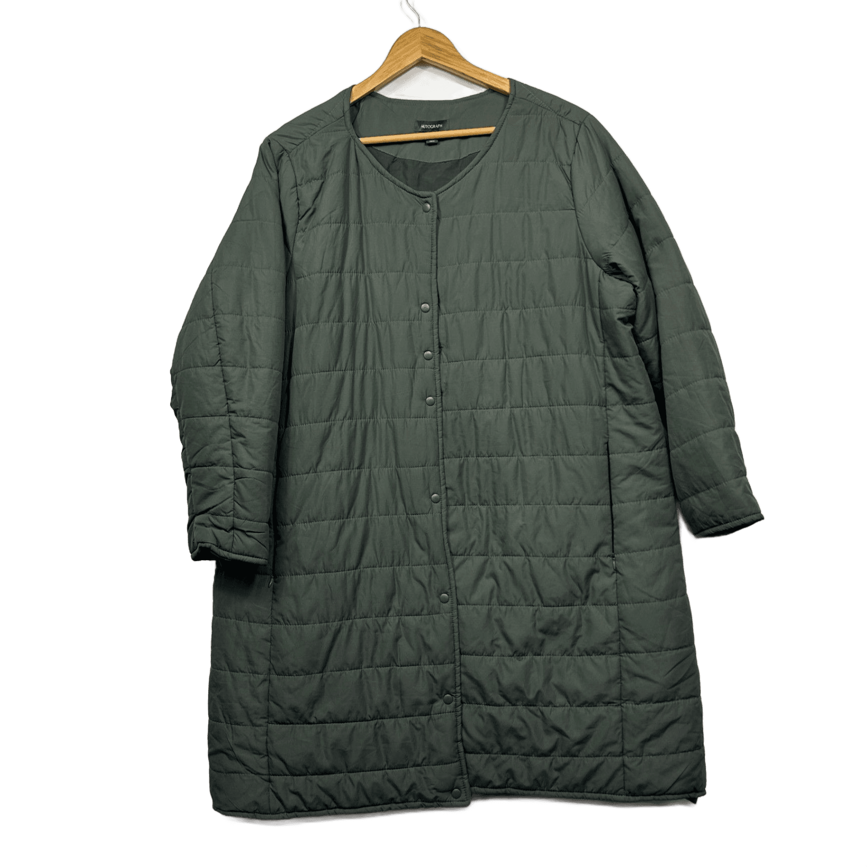 Autograph Longline Quilted Puffer Coat Jacket Khaki Green  - Size 18