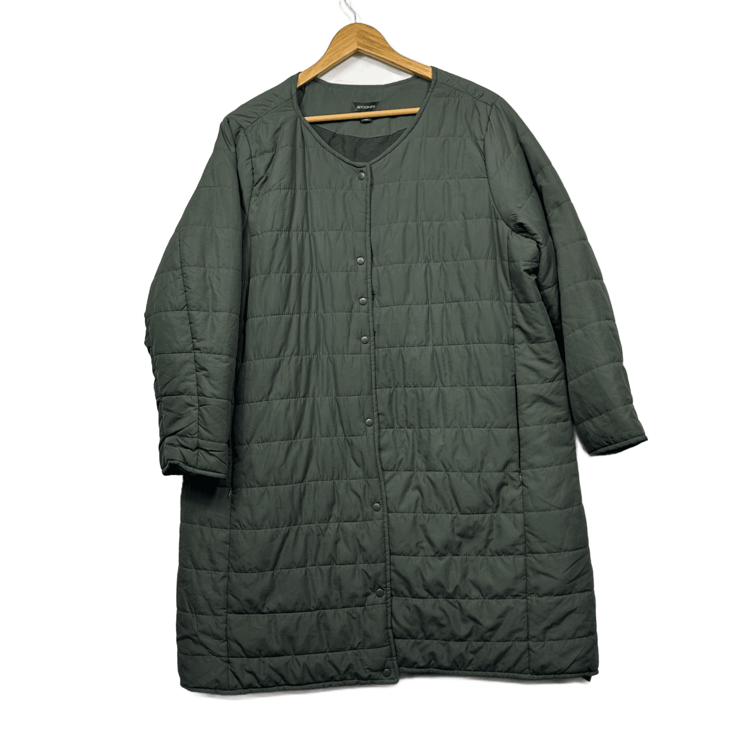 Autograph Longline Quilted Puffer Coat Jacket Khaki Green  - Size 18