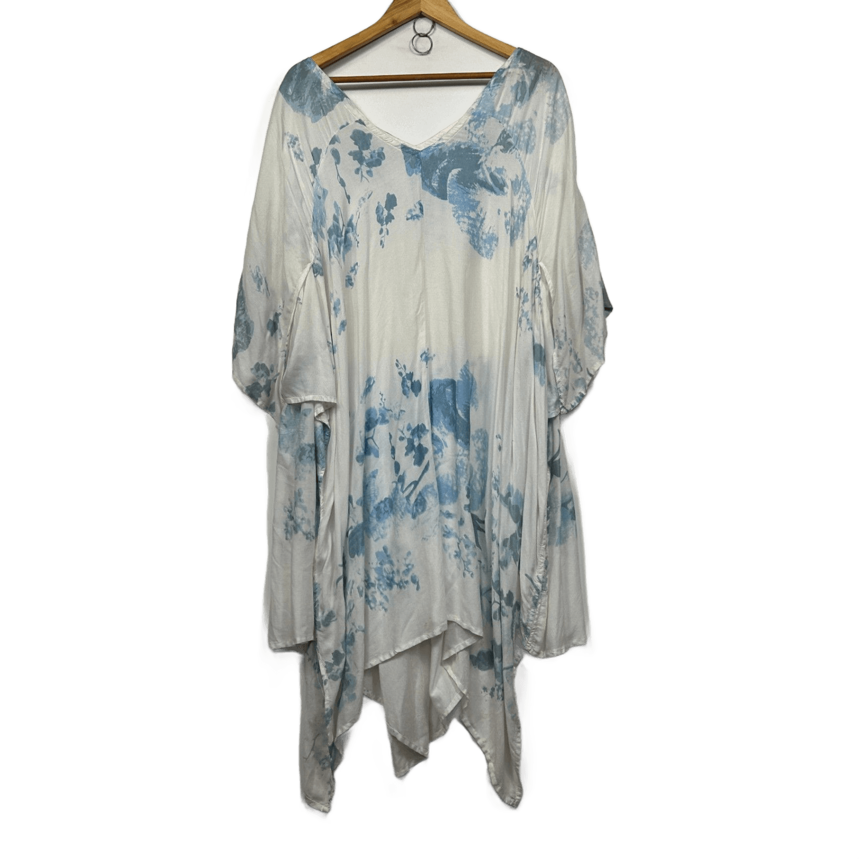 Tree Of Life Womens White Blue Tie-Dyek Kaftan Dress - One Size (faults)