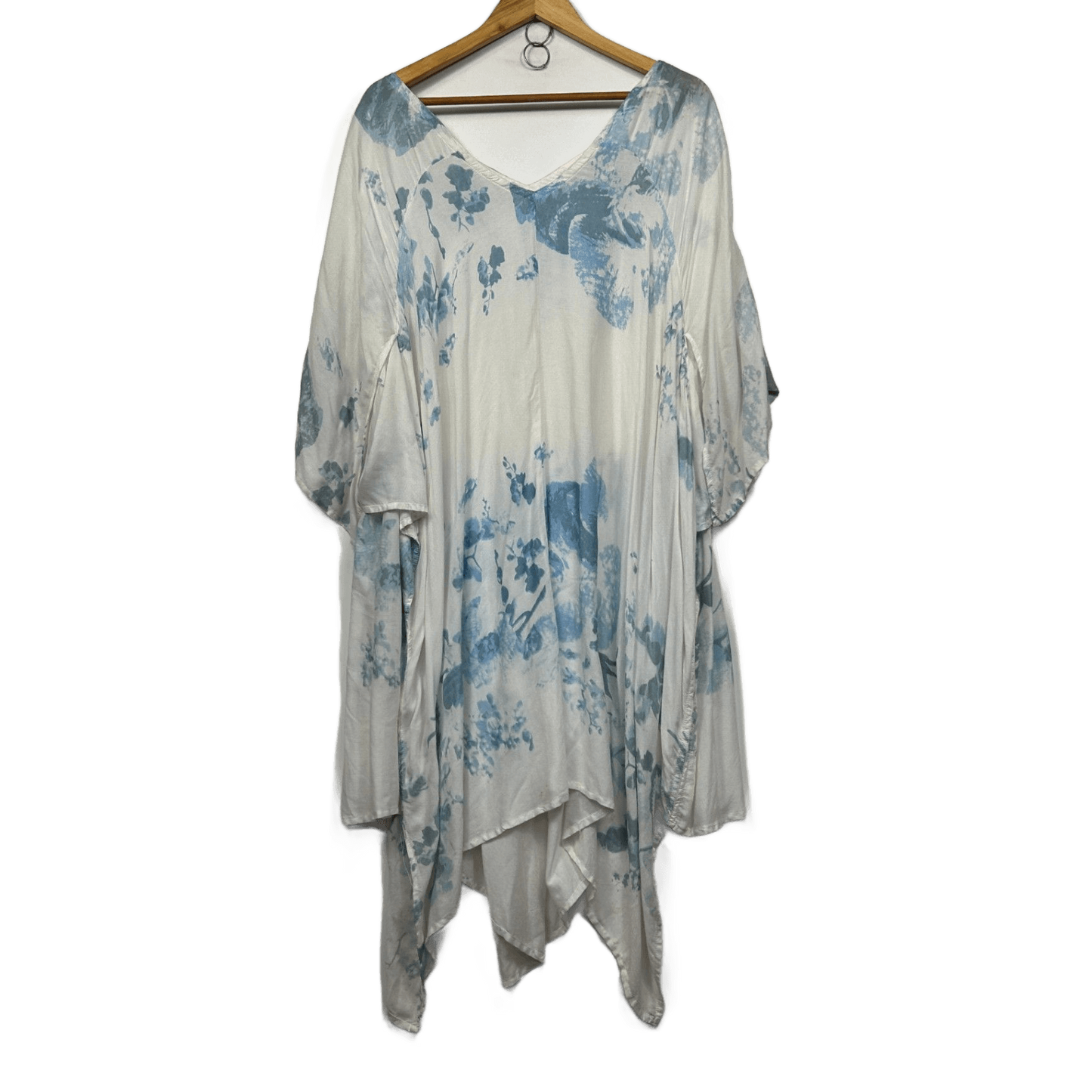 Tree Of Life Womens White Blue Tie-Dyek Kaftan Dress - One Size (faults)