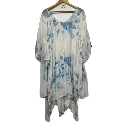 Tree Of Life Womens White Blue Tie-Dyek Kaftan Dress - One Size (faults)