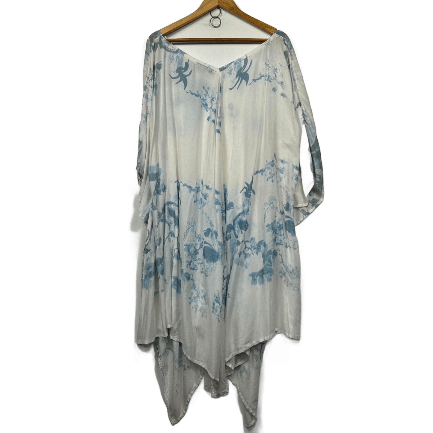 Tree Of Life Womens White Blue Tie-Dyek Kaftan Dress - One Size (faults)