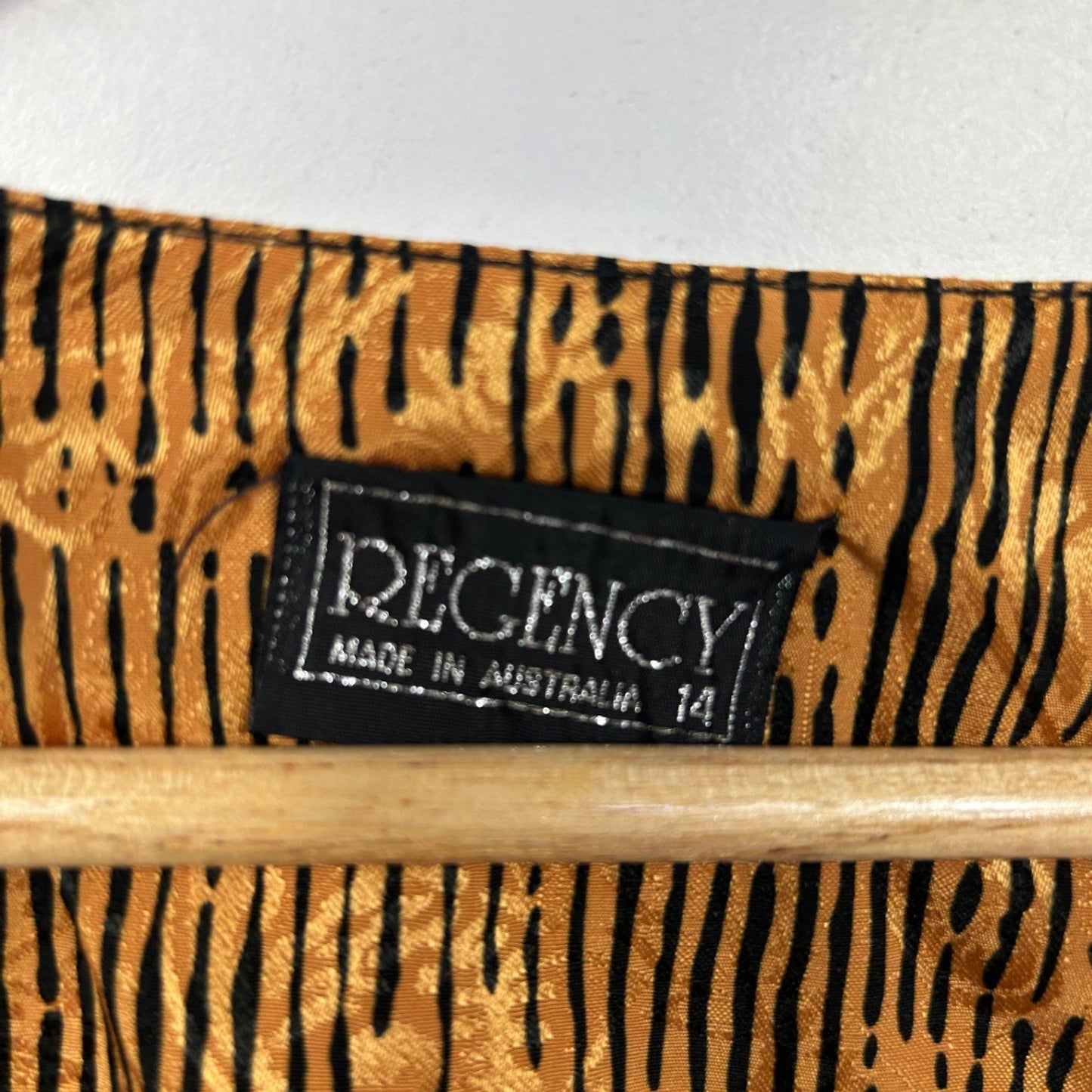 Vintage Regency Gold And Black Long Sleeve Animal Print Blouse Size 14