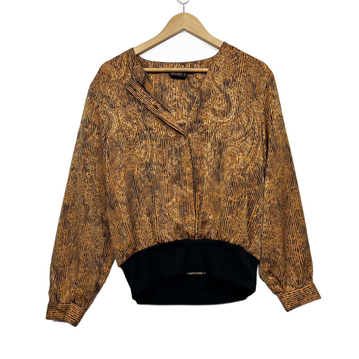 Vintage Regency Gold And Black Long Sleeve Animal Print Blouse Size 14