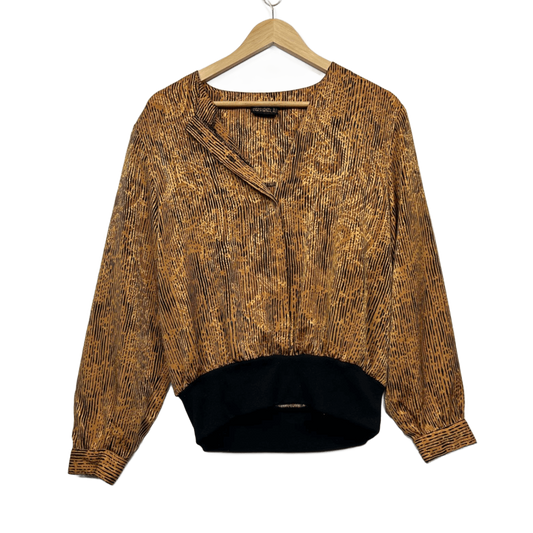 Vintage Regency Gold And Black Long Sleeve Animal Print Blouse Size 14