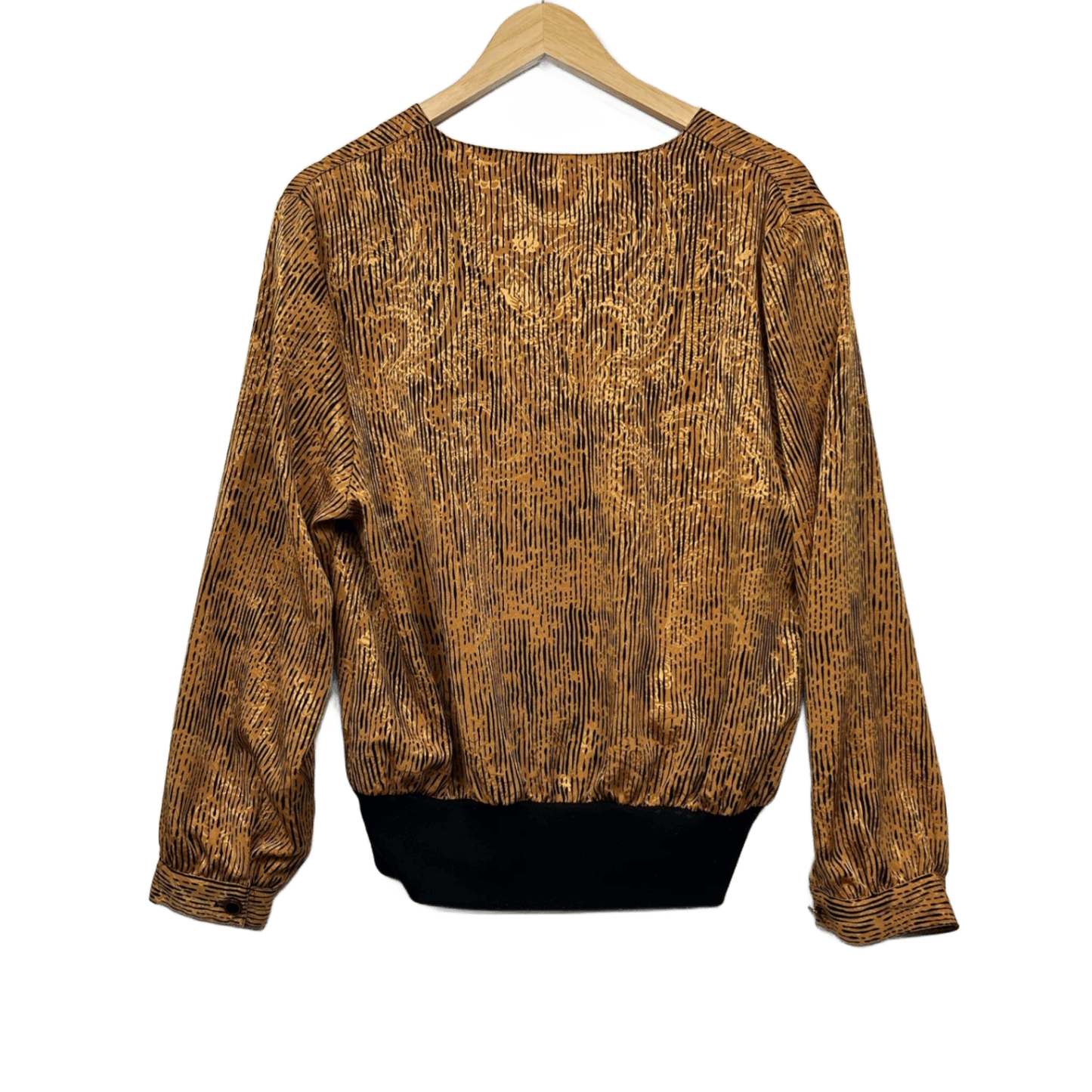 Vintage Regency Gold And Black Long Sleeve Animal Print Blouse Size 14