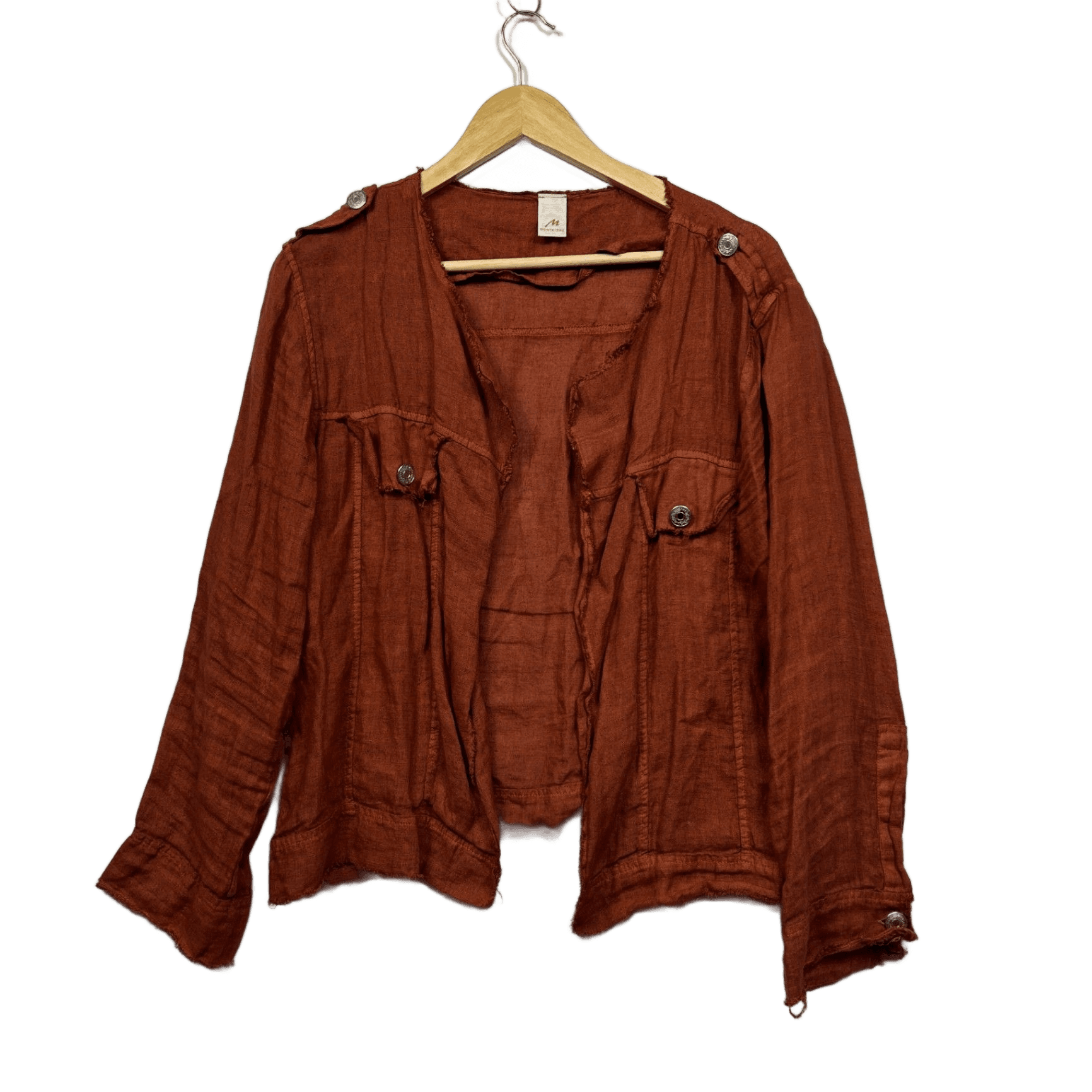 Montaigne Rust Linen Long Sleeve Open Front Top Jacket - One Size