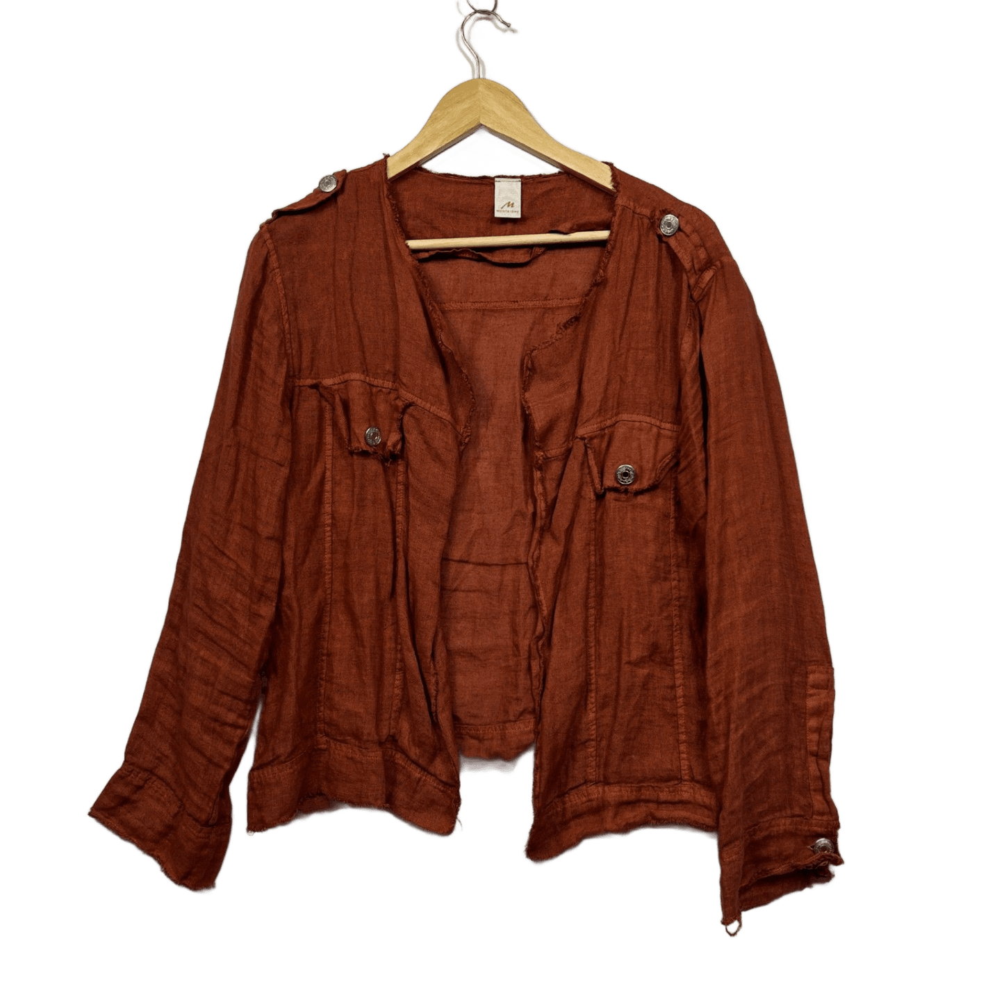 Montaigne Rust Linen Long Sleeve Open Front Top Jacket - One Size