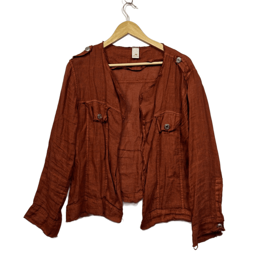 Montaigne Rust Linen Long Sleeve Open Front Top Jacket - One Size