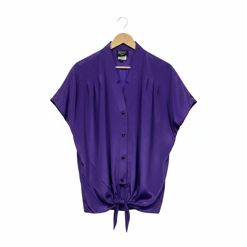 Purple polka dot blouse on white background