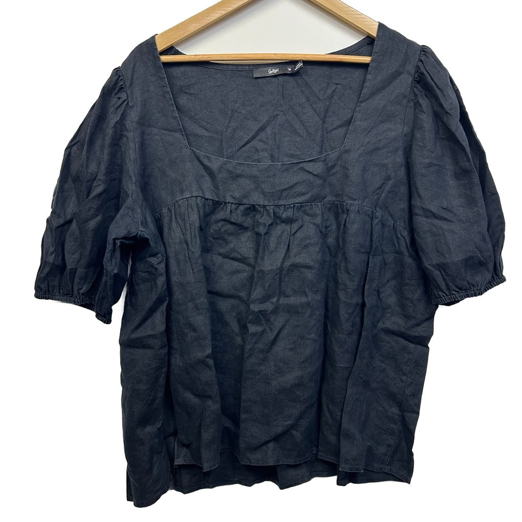 Sportsgirl Black Linen Top - Size 16