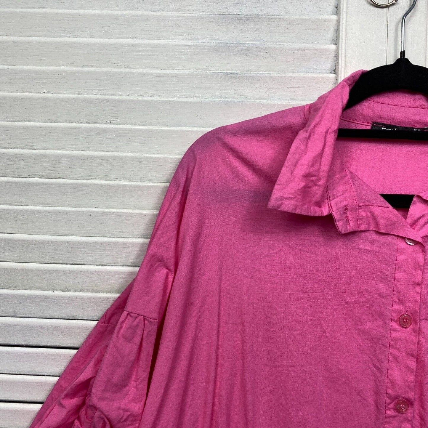 Boohoo Top 16 Plus Pink Oversized Ruched Long Sleeve Button Up Preloved