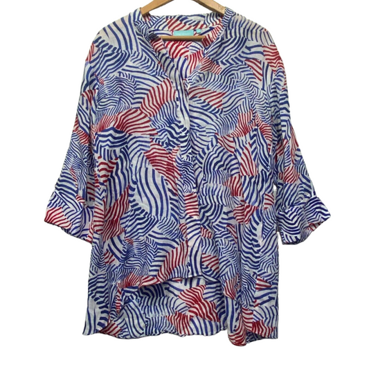 Blue Illusion Top Womens 20 Size 3 Plus Size Multicoloured Button Up Tunic Rayon