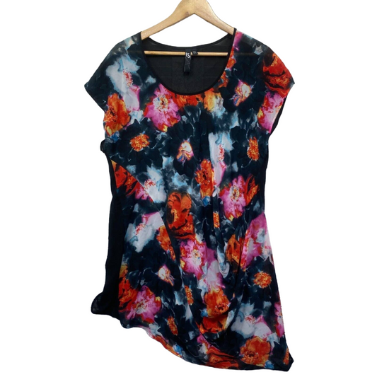 Taking Shape Top Womens 14 Plus Size Multicoloured Floral Tunic Short Sleeve